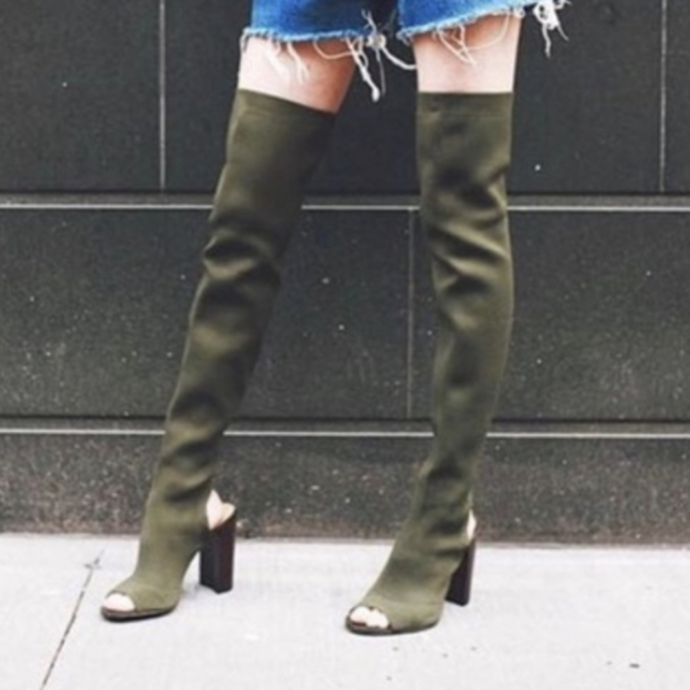 Over the Knee open toe boots
